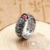 Tahi Silver Fengshui Pixiu Red Garnet Stone Mantra Wealth Ring